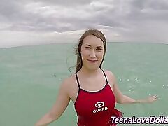 Teen lifeguard jizz top-hole 8 min